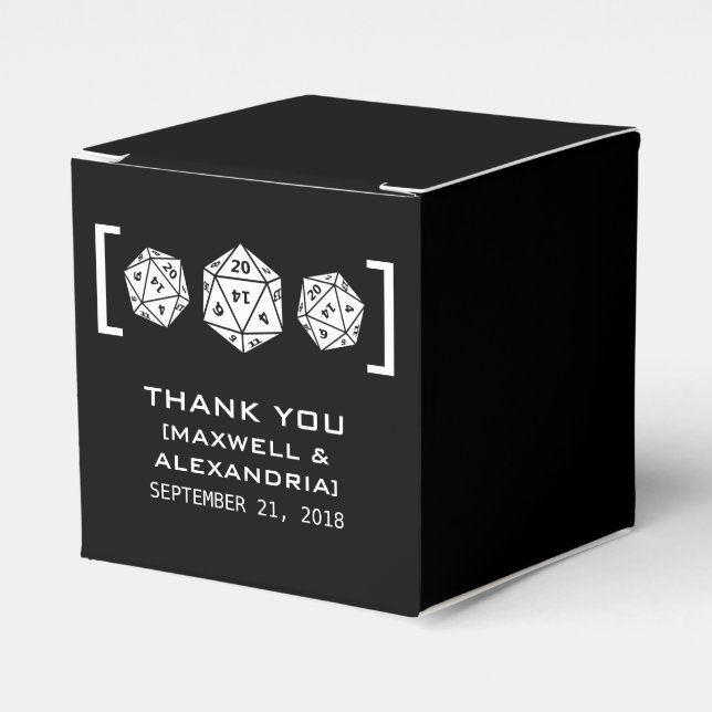 Ebony D20 Dice Gamer Favour Boxes (Front Side)