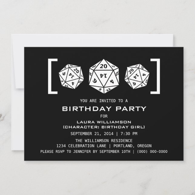 Ebony D20 Dice Gamer Invitation de fête d'annivers (Devant)