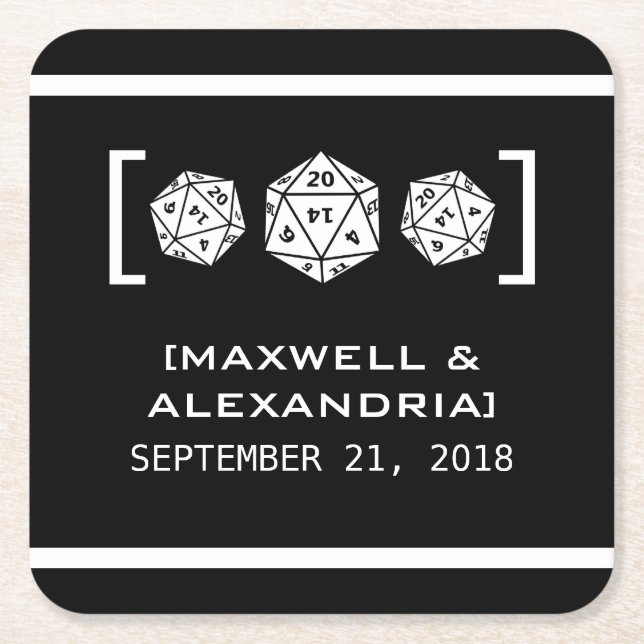 Ebony D20 Dice Gamer Paper Coasters (Front)