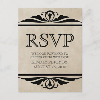 Ebony Elegant Deco RSVP Postcard