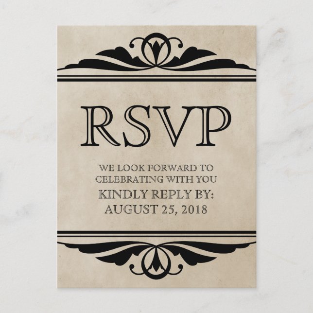 Ebony Elegant Deco RSVP Postcard (Front)