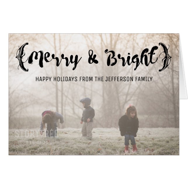 Ebony Elegant Sketted Merry & Bright Photo (Devant horizontal)