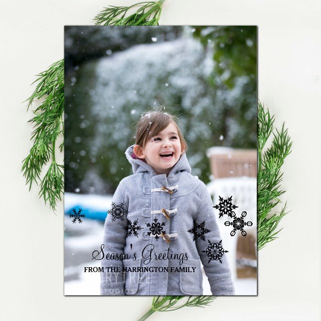 Ebony Elegant Snowflakes Carte photo de vacances (Ebony Elegant Snowflakes Holiday Photo Card)