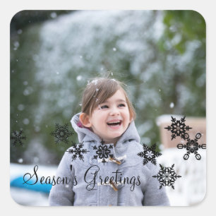 Ebony Elegant Snowflakes Holiday Photo Stickers