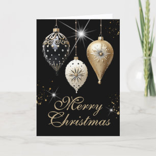 Ebony Gold and White Vintage Ornaments Christmas Holiday Card
