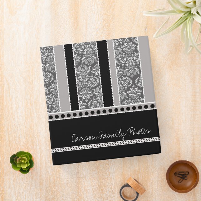 Ebony Grey Stripes Photo Album Binder (In Situ)