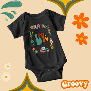Ebony Groovy Baby LOVE flower power 70's inspired Bodysuit