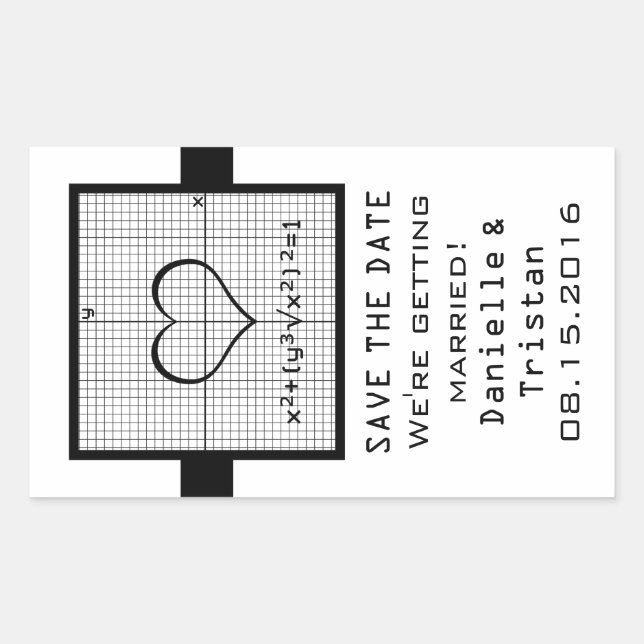 Ebony Heart Math Graph Save the Date Stickers (Front)