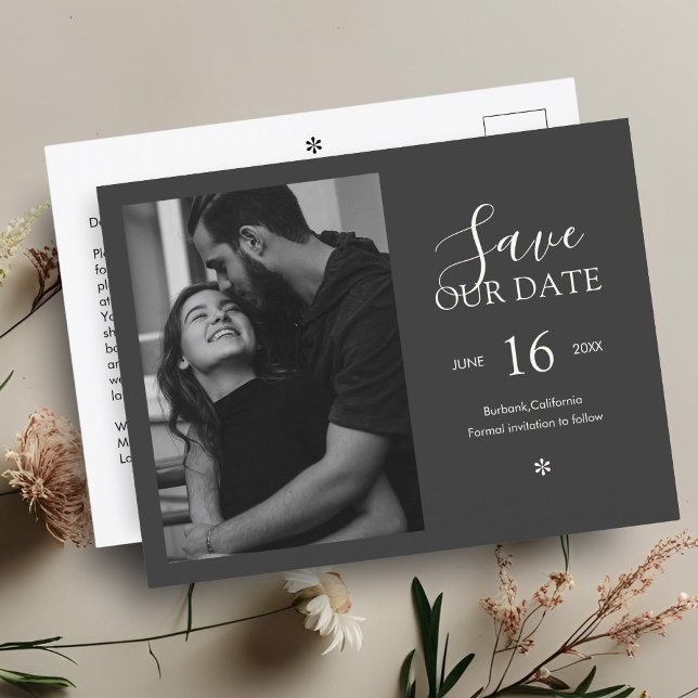Ebony & Ivory | Chic Minimal Save the Date Photo  Postcard (Creator Uploaded)