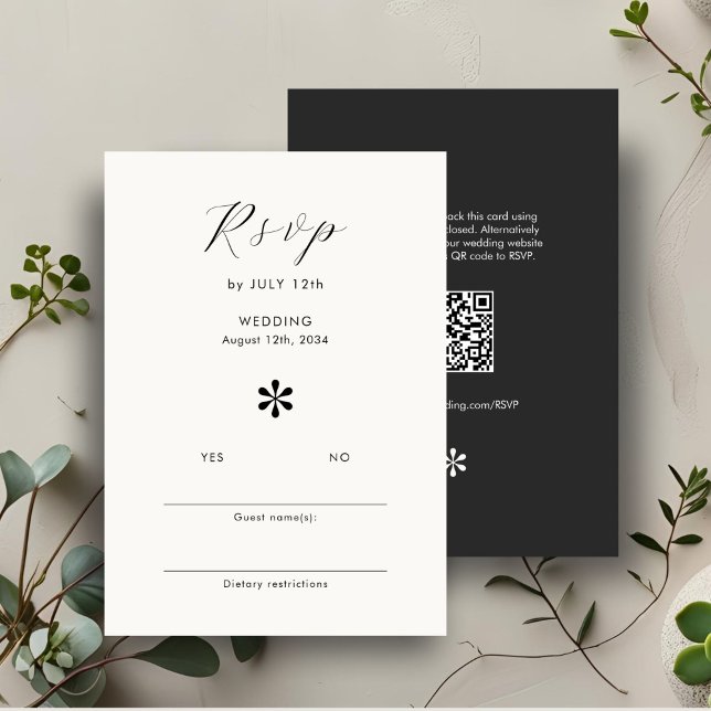 Ebony & Ivory | Chic QR Code Wedding RSVP Card (Creator Uploaded)
