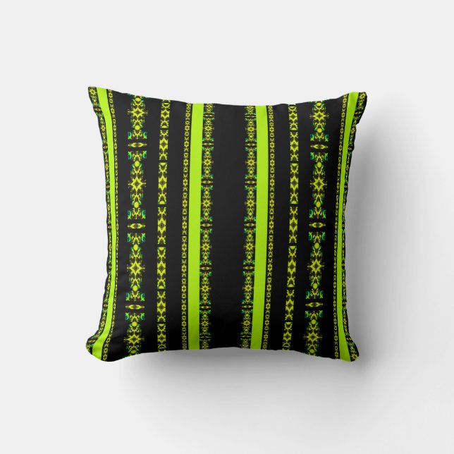 Ebony Lime Modern African Black & Green Geometric Throw Pillow (Front)