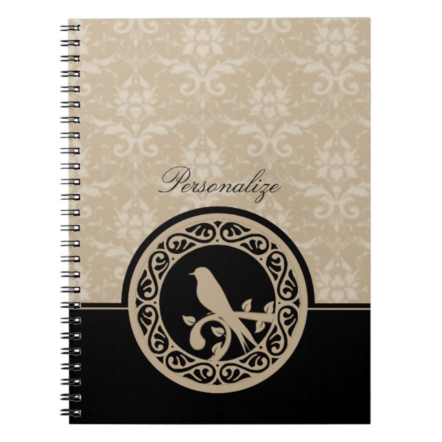 Ebony Lovebird Damask Notebook (Front)