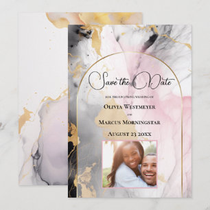 Ebony Rose and Gold Abstract Marble Invitation