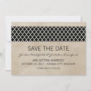 Ebony Rustic Quatrefoil Save the Date Invite