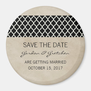 Ebony Rustic Quatrefoil Save the Date Magnet