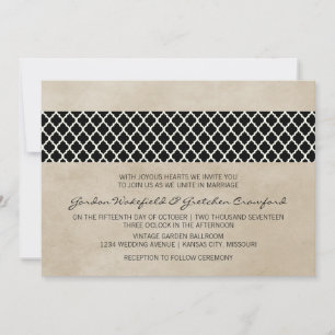Ebony Rustic Quatrefoil Wedding Invite