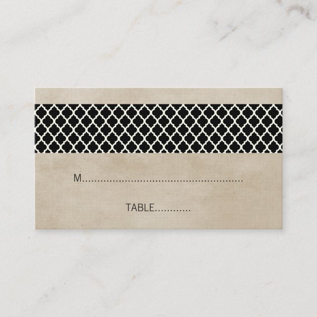 Ebony Rustic Quatrefoil Wedding Place Card (Front)
