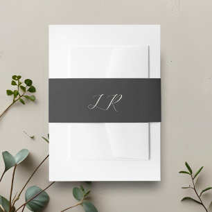 Ebony   Script Calligraphy Monogram Wedding Invitation Belly Band