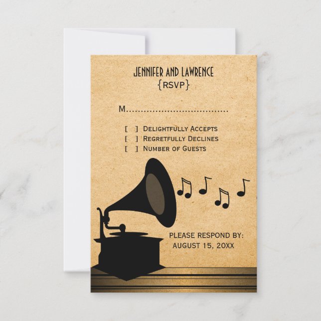 Ebony Vintage Gramophone Response Card (Front)
