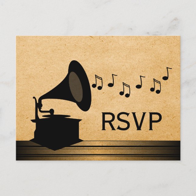 Ebony Vintage Gramophone RSVP Postcard (Front)
