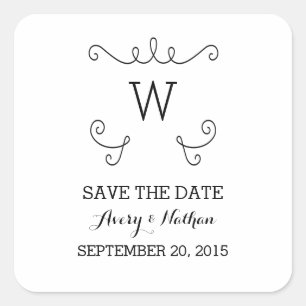 Ebony Whimsical Flourish Save Date Stickers