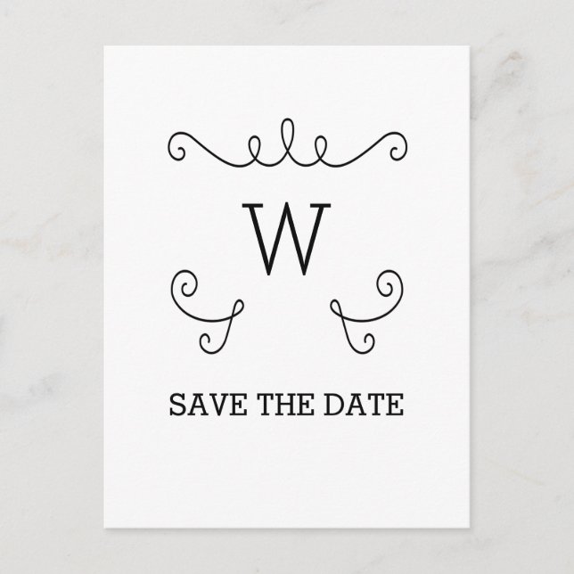 Ebony Whimsical Flourish Save the Date Postcard (Front)