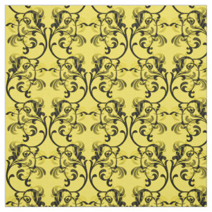 Ebony Yellow Parisian Damask Pattern Fabric