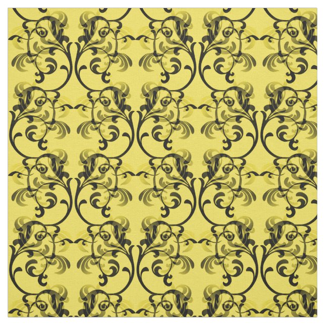 Ebony Yellow Parisian Damask Pattern Fabric (Swatch)