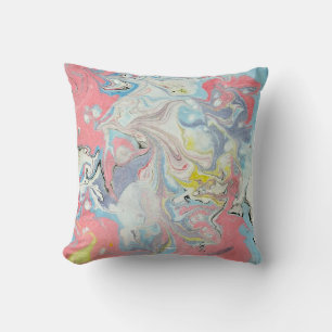 Ebru Art Pastel Abstract Marbled Throw Pillow