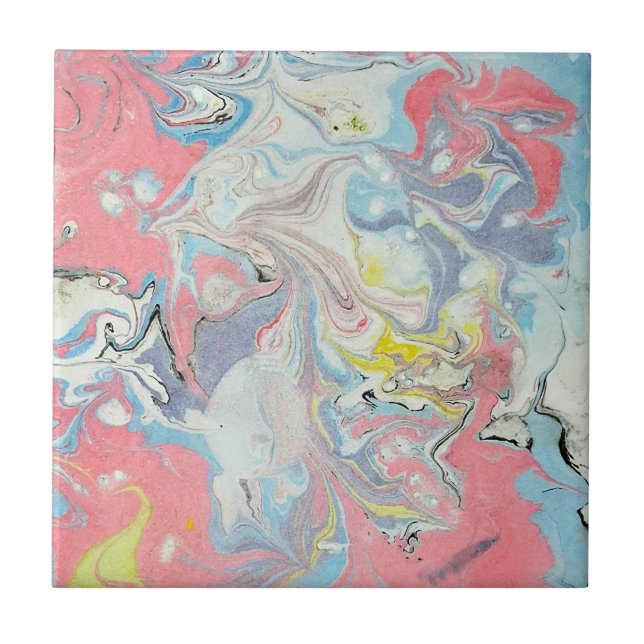Ebru Art Pastel Abstract  Tile (Front)