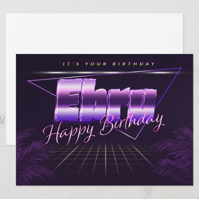 Ebru Name First name lila retro Map Birthday Card (Front/Back)