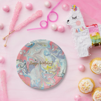 ​Ebru Pastel Abstract — Whimsical Paper Plates
