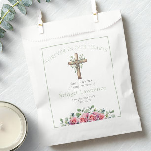 Ecalyptus & Roses Wooden Cross Funeral Seed Packet Favour Bag