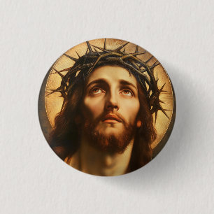 Ecce Homo   Jesus Christ with Crown of Thorns 1 Inch Round Button