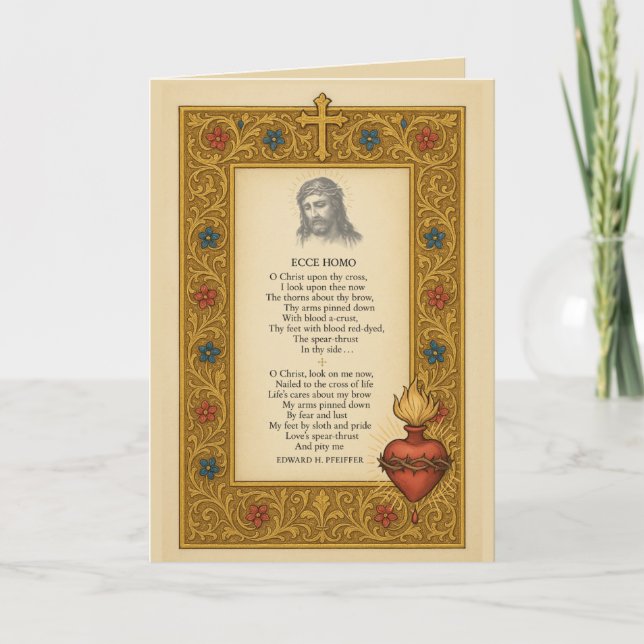 Ecce homo Plié Carte Sainte Poème Coeur Sacré (Devant)
