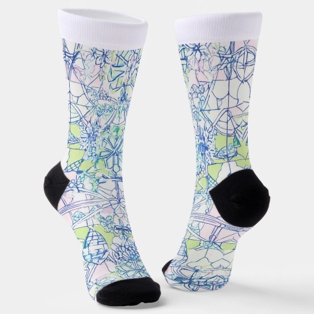 "Eccentric Elegance: Abstract Shapes Socks" Socks (Angled)