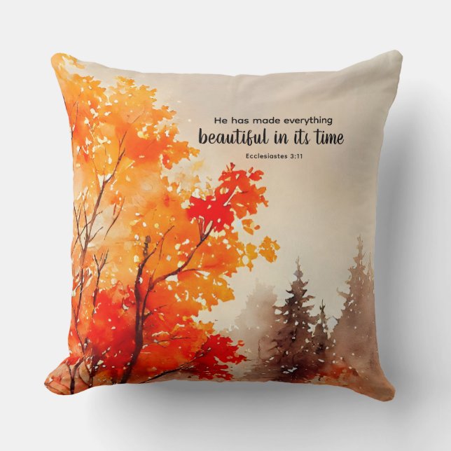 Ecclesiastes 3:11 Bible Verse Fall Watercolor  Throw Pillow (Front)