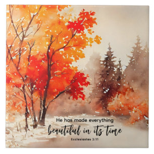 Ecclesiastes 3:11 Bible Verse Fall Watercolor Tile