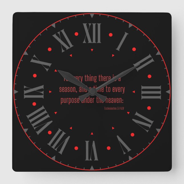 Ecclesiastes 3:1 KJV Bible Verse II Roman Numeral Square Wall Clock (Front)