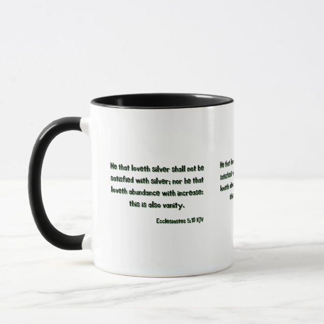 Ecclesiastes 5:10 KJV Bible Verse Two-Tone Mug (Left)
