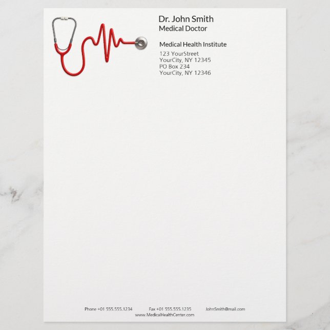 ECG Wave EKG Heartbeat Line Stethoscope Medical Letterhead (Front)