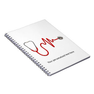 ECG Wave EKG Heartbeat Line Stethoscope Medical Notebook