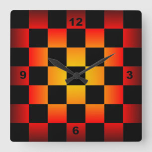 Échecs ~ Horloge en damier Arrière - plan noir et 