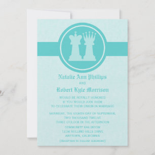 Échecs King et Queen Faire-part de mariage, Aqua