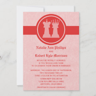 Échecs King et Queen Faire-part de mariage, Rouge