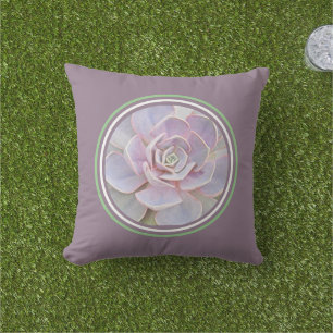 Echeveria "rose" Succulent/ pinkish-grey-green Outdoor Pillow