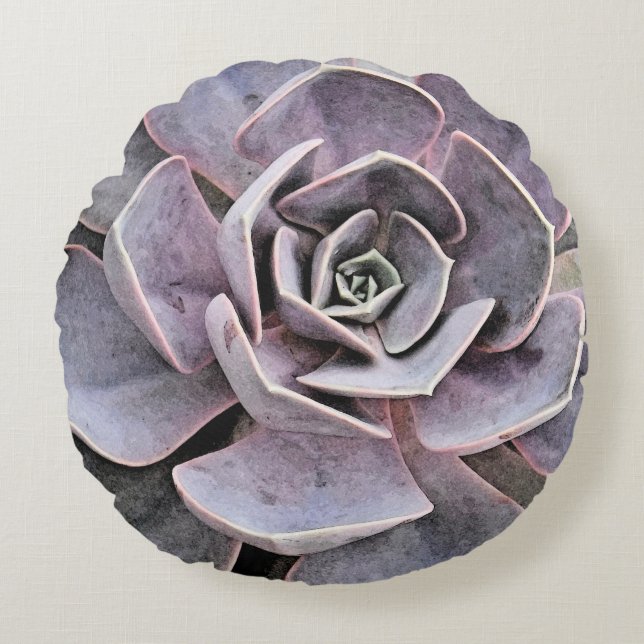 Echeveria "rose" Succulent  Round Pillow (Front)