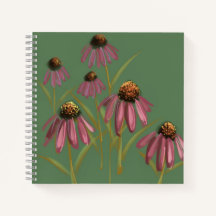 Echinacea Flower Notebook - Muted green and pink