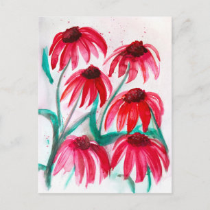 Echinacea Flowers in Bloom – Watercolor Style Holiday Postcard