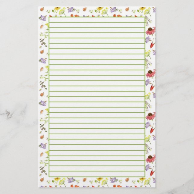 Echinacea Garlic Medicinal Herbs Lined Stationery (Front)